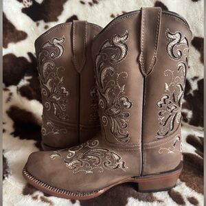 Tanner Mark Girls Venice Brown Embroidered Western Boots